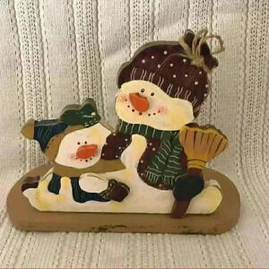 VTG 90s 80s Christmas Snowman Stand ornament about 7"  country primitive